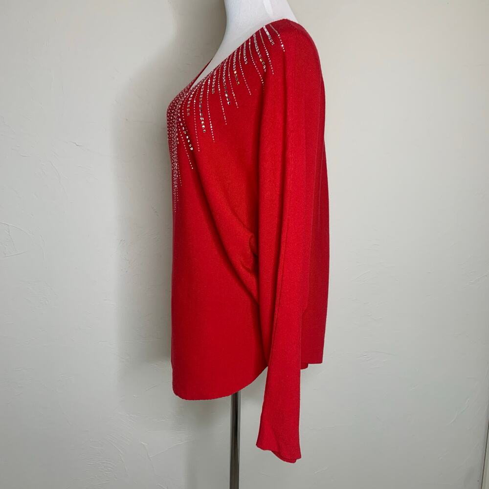 Vila Milano Red Rhinestoned Sweater Sz XL Dolman Sleeve - Picture 3 of 9